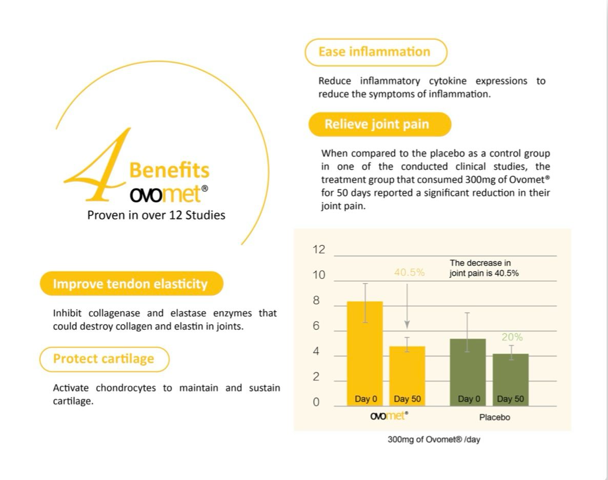 Ovomet clinical proof for early joint comfort results